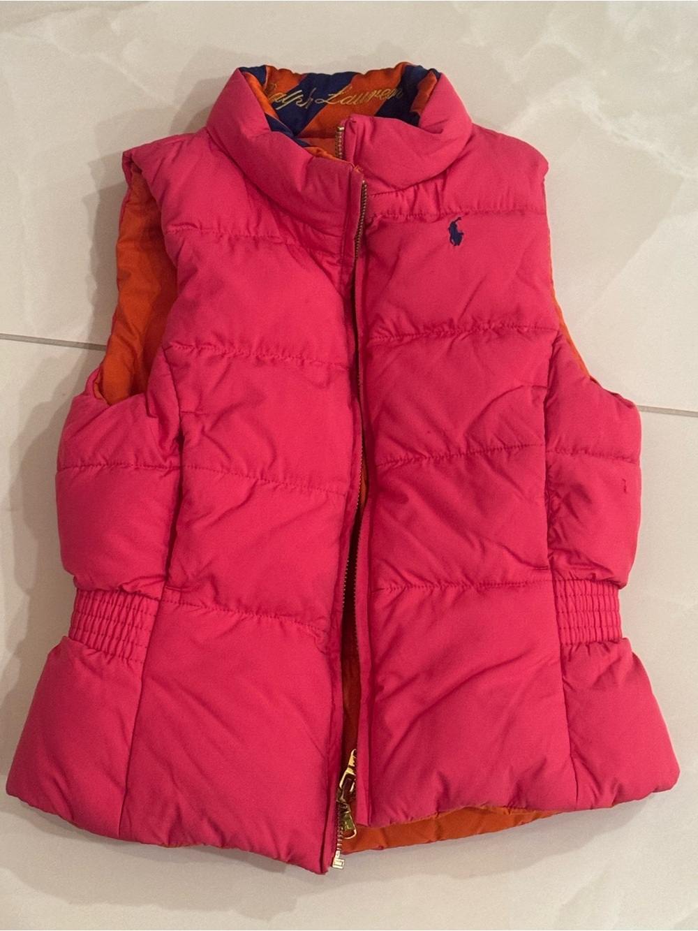 Ralph Lauren Hot Pink Puffer Vest with Orange Lining